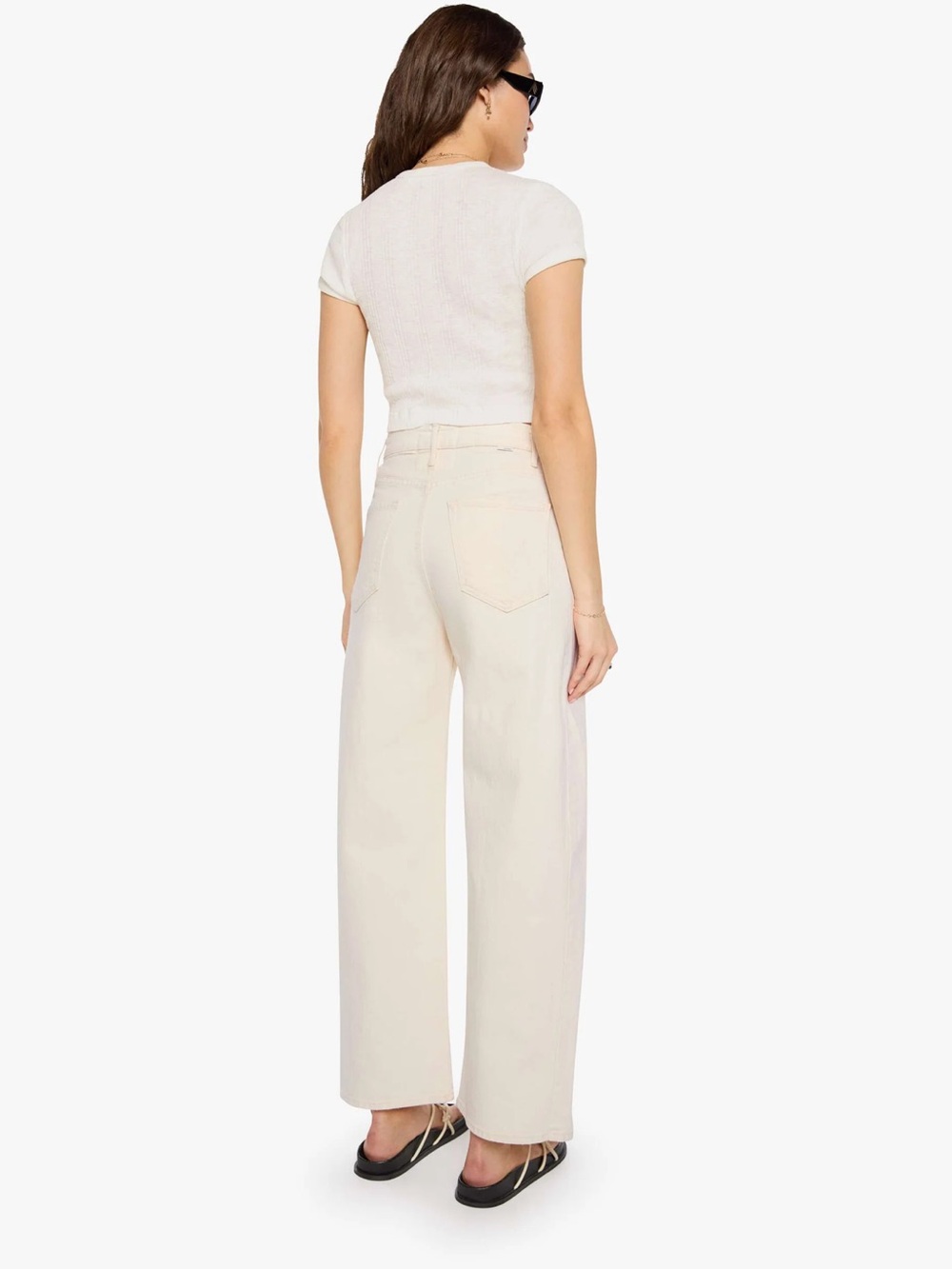 NWT MOTHER The Half-Pipe Ankle Jeans Act Natural Off White Cream Wide Leg 26 - Picture 2 of 14